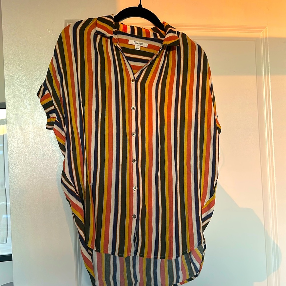 Madewell XS Short-Sleeve Collared Striped Button-Up Blouse